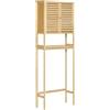 kleankin Mobile Bagno Sopra WC Salvaspazio in Bambù, Scaffale per Lavatrice con Armadietto a 2 Ante, 60x23x173cm