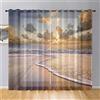 Odot Tende per Interni con Anelli Tende Camera da Letto Tenda Filtranti 2 Pannelli, Spiaggia Onde Stampa Tende Voile Semi Trasparenti Sheer Tenda per Soggiorno Camera Balcone (Tramonto,140x275cm)