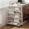 GLIvantad Carrello Libreria Moderno ed Elegante in Metallo con Ruote Bloccabili - 6 Ripiani - Ideale per Libri, Riviste, File - Utilità Pratica per Album e Ricette - Libreria Carrello for Libri