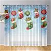 Odot Natalizie Tende per Interni 2 Pezzi con Occhielli, Tende Voile Semi Trasparente Stile Natalizio Verde Stampa Tende per Camera da Letto, Cucina, Soggiorno, Balcone (140x275cm,Calza di Natale 2)