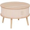 ATMOSPHERA CREATEUR D'INTERIEUR Atmosphera - Tavolino rotondo Nysos, beige e legno, P 60 x H 41 cm, ante scorrevoli a doghe - Per soggiorno, tavolino d'appoggio