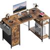 SOLAVERO Scrivania Angolare 120 x 78 cm, Scrivania a L con 3 Cassetti, Tavolo Computer con Borsa Portaoggetti, Ripiani regolabili, per Ufficio, Studio and Soggiorno, Tavolo Gaming Marrone
