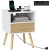 HOMCOM Comodino con stazione di ricarica, cassetto, 2 prese AC Bianco