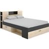 Vente-unique - Letto Matrimoniale con testiera portaoggetti e cassetti 160 x 200cm Quercia e Antracite - Leandre