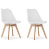 NMK HOME Sedie Cucina Plastica Set da 2 - Bianche Sedie Sala da Pranzo Moderne - Gambe di Sedia in Legno di Faggio - Pellame Sintetico Vellutato