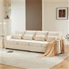 Soweiz Moderno divano 4 posti in tessuto di lino, con tasche per braccioli e 4 cuscini, divano in stile semplice, adatto per soggiorno, appartamento, ufficio, 3 opzioni di colore (beige, 264 x 83 x 88 cm)