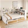NNJN Divano-letto singolo in legno massiccio, multifunzione, con molti scomparti e attacco per caricatore, bianco (90 x 200 cm (con cassetto)
