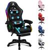 ALFORDSON Sedia Gaming Massaggiante e Luci LED,Poltrona Scrivania con Poggiapiedi,Sedia Gamer Ergonomica per Ufficio Domestico,Schienale Regolabile 90-150°,Portata 180KG, Similpelle(Nera)