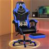 ALFORDSON Sedia Gaming Ergonomica Reclinabile con Cuscino Lombare e Cervicale,Sedia Gamer con Massaggio e Poggiapiedi Retrattile,Altezza Regolabile,Poltrona Ufficio Reclinabile 150°, Similpelle(Blu)