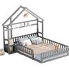 Goldicoo Montessori Letto a pavimento 140 x 190 - Lettino per bambini in legno con protezione anti-caduta, rete a doghe, comodino e mensola, lettino a griglia