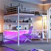 Huayz Letto a soppalco in metallo, 140 x 200 cm, con USB e presa, con luci a LED, per bambini, ragazzi e adulti, letto a castello con scrivania e scaffale, senza materasso