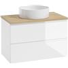 Deftrans Domodomo - Armadietto da bagno con lavabo - Bianco pensile con lavabo rotondo, 100 x 50 x 46 cm, con cassetti