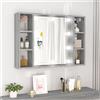 Tidyard Tidyahrd Armadietto da Bagno con Specchio, 6 Scomparti, Grigio Sonoma, 76x15x55 cm, Mobiletto con Luce e Pensili