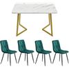KUAKE Set da pranzo, 117 x 68 cm, tavolo da pranzo rettangolare con 4 sedie, tavolo da pranzo moderno, in velluto Twill, gambe del tavolo dorate (verde scuro)
