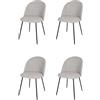 KEKOHOME Set 4 sedie sala da pranzo LUNA gambe in acciaio nero opaco, tessuto grigio chiaro