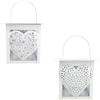 MA MAISON Set 2 Lanterne Portacandela Sospesa Colore Bianco in Metallo e Vetro - Decorazioni Giardino, Feste, Arredo, Romantico, Matrimoni, Eventi, Terrazza - Decoro assortito a Forma di Cuore 15hx7
