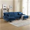 Soweiz Moderno grande tessuto ciniglia a forma di U Combinazione Divano con doppia sedia Toffee e memory foam 272x136x88cm Mobili spaziosi (ciniglia, blu)