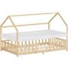 ML DESIGN modern living ML-Design Letto a Casetta per Bambini 120x200 cm Naturale, Una Piazza e Mezza con Materasso e Protezione Anticaduta, Tetto e Rete a Doghe, Letto Montessori in Legno Massello di Pino, per Cameretta