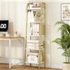 Hzuaneri Scaffale a scala, libreria, scaffale angolare autoportante con 2 ganci per casa, ufficio, soggiorno, cucina, camera da letto, industriale, 5 ripiani, oro bianco BC19213G