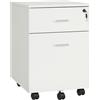 Vinsetto Cassettiera Ufficio con 2 Cassetti e 5 Ruote, Schedario da Ufficio in Legno con Serratura Porta Documenti Cartelle, Ideale per Soggiorno, Studio, 40x49x58 cm, Bianco