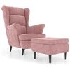 vidaXL Poltrona con Schienale ad Ala con Poggiapiedi Rosa in Velluto