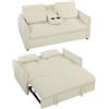HOMCOM Divano Letto 2 Posti 3 in 1 in Ciniglia, Divano Letto Matrimoniale Clic Clac Estraibile Reclinabile 3 Livelli, Tavolino, 2 Cuscini Spessi, Tasche Laterali, Braccioli, per Soggiorno, Beige