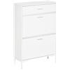 HOMCOM Mobile Portascarpe, Scarpiera Moderna per 12 Paia di Scarpe con 2 Ante a Ribalta e Cassetto, in Truciolato, MDF e Metallo, 75x26x110 cm, Bianco