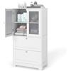 KOMFOTTEU Mobile da Bagno con 2 Cassetti e Armadi a 2 Ante, Mobile Portaoggetti su Piedistallo Regolabile, Armadio Verticale con Dispositivo Antiribaltamento, 60 x 30 x 108 cm, Bianco