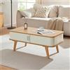 [en.casa] Tavolino Centrale da Salotto con Scomparto Chiuso Tavolo Basso da Caffè con 2 Ante Scorrevoli da Soggiorno in Bambù 100 x 50 x 40 cm - Colore Naturale/Bianco Crema