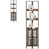 HOMASIS Scaffale ad Angolo, Mobiletto Angolare a 4 Ripiani e Armadietto, Portaoggetti di Legno, Mensola Industriale in Soggiorno, Studio, Cucina, Camera da Letto (Marrone, 32 x 170 cm)