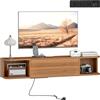 HOMCOM Mobile TV Sospeso con Prese di Corrente, USB e Tipo C, Mobile Porta TV Fino a 50, Cassetto Scorrevole, Ripiani Aperti, Fori Passacavi per Soggiorno o Camera da Letto, 120x24x22.4 cm, Noce