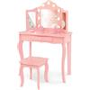 RELAX4LIFE Toeletta Trucco per Bambina con 9 Lampadine LED, 3 Colori di Luci, Specchiera Trucco con Sgabello, Toeletta in Legno, Specchio Rimovibile, per Bambini 3+ Anni (Rosa, L)