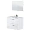 Bricozone Mobile Bagno Sospeso 80 Cm Con Lavabo In Ceramica E Specchio Bianco 2 Cassetti Chiusura Assistita Design Moderno Per Arredo Bagno Contemporaneo (Mobile Lavabo e Specchio)