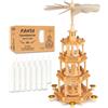 Brubaker Piramide Natalizia con Set di 50 Candele Bianche - Carosello Rotante a Quattro Livelli con Figure in Legno Dipinte a Mano - Decorazione Festiva da 55 cm - Finitura Naturale