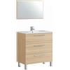 Arreditaly Mobile Bagno A Terra Con 3 Cassetti Lavabo In Ceramica E Specchio 77 x 50 Cm Inclusi Design Moderno Salvaspazio Elegante E Funzionale 80 x 45 x 86 Cm (Rovere Chiaro)