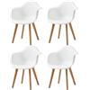 GrandCA HOME Set di 4 Sedie da Sala da Pranzo Sedie da Salotto con Schienale in PP e Bacrest, Poltrone d'accento con Gambe in Legno Massello di Faggio, Bianco
