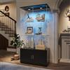 BLSYHDH Vetrina in Vetro con LED, Armadio Vetrina per Collezione con 4 Porte e 3 Ripiani Trasparenti, Mobile Basso in Legno, Mobile Vetrina in Vetro, Specchio per Vetrine di Figurine, Armadio (4 Ripiani, 4