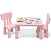 COSTWAY Set Tavolo e Sedie per Bambini con Angoli Arrotondati (Rosa | Tavolino per Bambini 3+ Anni con 2 Sedie Ergonomiche con Schienale, Materiale PP Atossico e Inodore, per Disegnare e Leggere