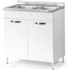 REDÒKASA Sottolavello per cucina componibile da 80 cm con due ante, realizzata in legno 100% MADE IN ITALY (Con Lavello 2 Vasche, Bianco Frassino)