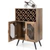 KOMFOTTEU Credenza Cucina Industriale, Cantinetta Vino Legno con Ripiano Estraibile di Bottiglie, 2 Ante in Rete e Dispositivo Antiribaltamento, Mobile a Buffet, Bar, Marrone, 59,5 x 35 x 95,2 cm