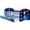 ACMA Letto per Bambino Cameretta per Bambino con Materasso Cassetto Rete a doghe II BLU (22 Il cosmo, 160x80 + Cassetto)