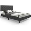 LIFEZEAL Letto Struttura Matrimoniale, 200x140cm, alla Francese, Piazza e Mezza, Letto Imbottito, Max 450kg, con Testiera, Rete a Doghe in Legno, 9 Gambe, Base, Telaio, Supporto, Piattaforma, Moderno