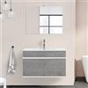 Inbagno Mobile Bagno sospeso con lavabo in Ceramica e Specchio, cassetti e Ante a Chiusura rallentata, 3 colorazioni Disponibili (90 cm 2 Ante, Grigio Cemento)