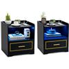 COSTWAY Comodino con LED 45 x 40 x 50 cm, Tavolino Moderno con 1 Porte USB e 1 Type-C, Mobile con Ripiano Aperto e Cassetto, Luci a Colori Variabili (2, Nero)