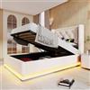 KUAKE Letto singolo con LED e funzione di ricarica USB&Type-C,Letto contenitore idraulico 90 * 200 cm,funzione LED su 3 lati,letto una piazza e mezza con testata imbottita