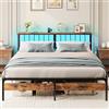 IRONCK Letto Matrimoniale 160x200, LED e Stazione di Ricarica (2 Prese CA, 1 USB, 1 Type-C), Telaio del Letto in Metallo con Spazio di Stoccaggio, Moderno, per Materasso 160x200 cm