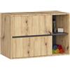 AKORD Mobile Bagno Sospeso con Lavabo - Mobile Lavabo Bagno 90 cm, 2 Cassetti - Moderno, Versatile - Per Montaggio a Parete - Vani Aperti - 90x60x45,5 cm - Rovere Artisan & Grigio Grafite