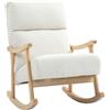 HOMCOM Sedia a Dondolo in Velluto Teddy con Seduta Imbottita, Schienale Ergonomico, Braccioli, Gambe in Legno di Gomma per Soggiorno e Camera da Letto, Crema