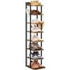 Yaheetech Scarpiera Verticale a 8 Livelli, Scaffale Portascarpe Alta e Stretta Vintage in Metallo e MDF, Scarpiera Salvaspazio per Ingresso e Corridoio, Marrone Rustico