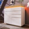KAZZIO Cassettiera, credenza lucida con 2 ante e 3 cassetti, illuminazione a LED (App Control), armadietto multiuso per soggiorno e camera da letto, bianco (2 ante e 3 cassetti (2)
